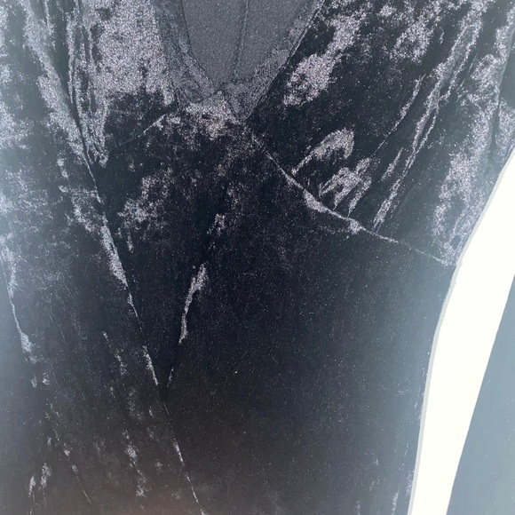 Black Velour Mini Lace Long Sleeve Dress - Picture 7 of 11